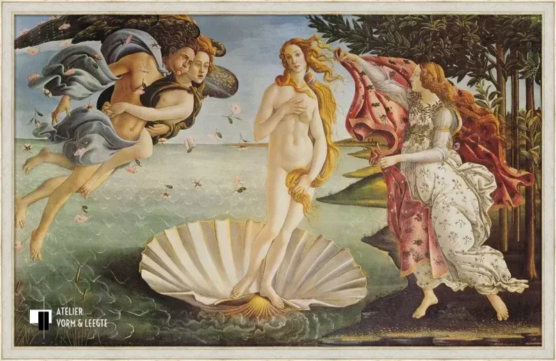De geboorte van Venus - Sandro Botticelli - voorbeeld in sierlijst Procida cremewit zilver 36mm