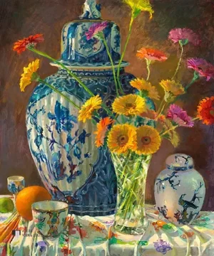 Gerbera's - Keimpe van der Kooi - giclee op canvas