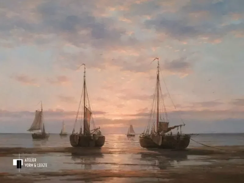 'Schepen op het wad - Peter Sterkenburg - giclee op canvas