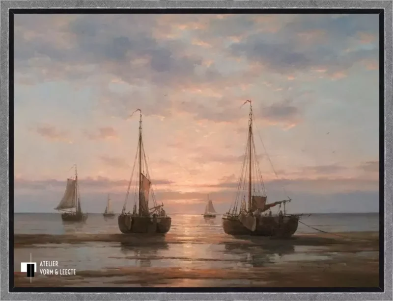 Schepen op het wad - Peter Sterkenburg - in baklijst Atelier zwart-zilver 10mm