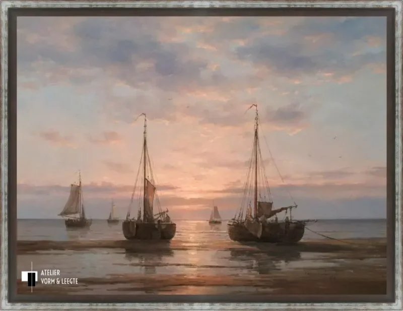 Schepen op het wad - Peter Sterkenburg - in baklijst Shape taupe-zilver 8mm