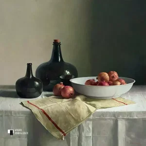 Stilleven met granaatappels op chinese schaal - Henk Helmantel - giclee op canvas