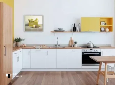 Witlof in gele doos van Henk Helmantel aan de wand - in Shabby Chic lijst