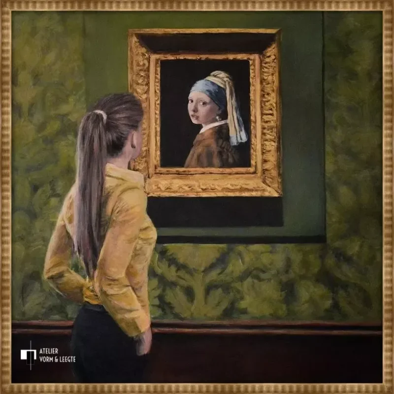 Watching Girl with the Pearl Earring - Escha van den Bogerd - in sierlijst Art Deco goud 23mm