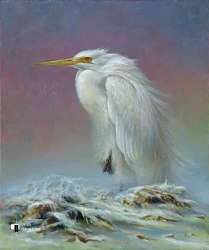Grote zilverreiger in sneeuw - Erik van Ommen - giclee op canvas