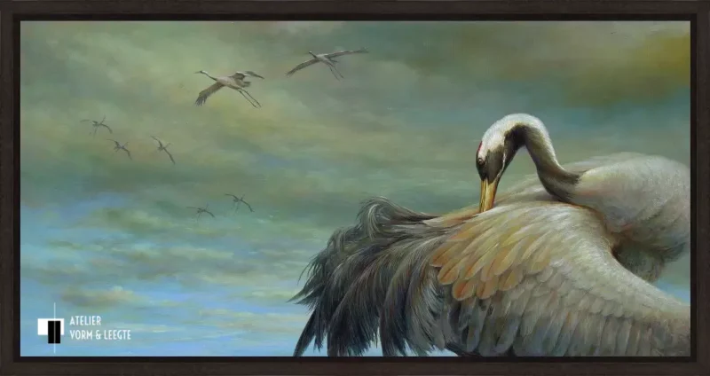 Kraanvogel - Erik van Ommen - in baklijst Atelier zwart 10mm