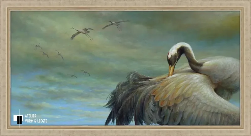 Kraanvogel - Erik van Ommen - in sierlijst Capri oud zilver 22mm