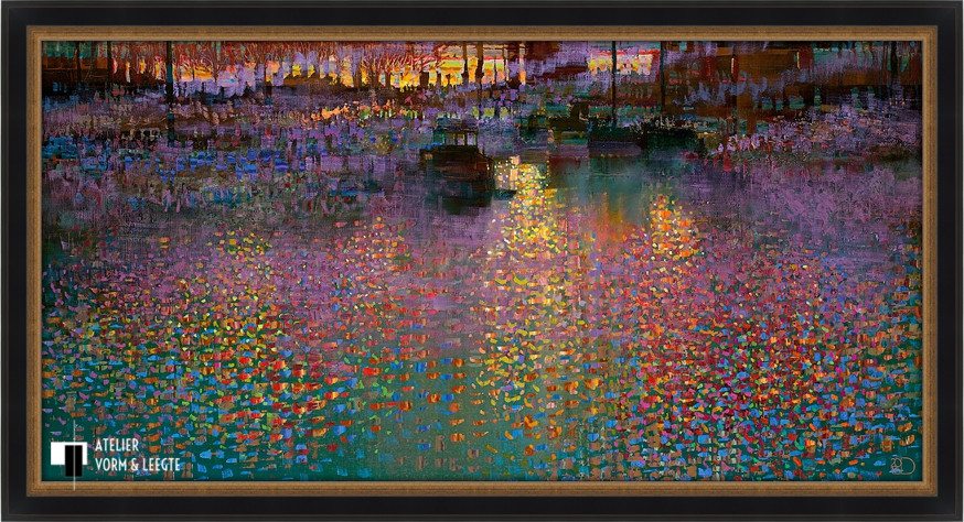 November Sunset - Ton Dubbeldam - in sierlijst Luxor zwart goud 56mm