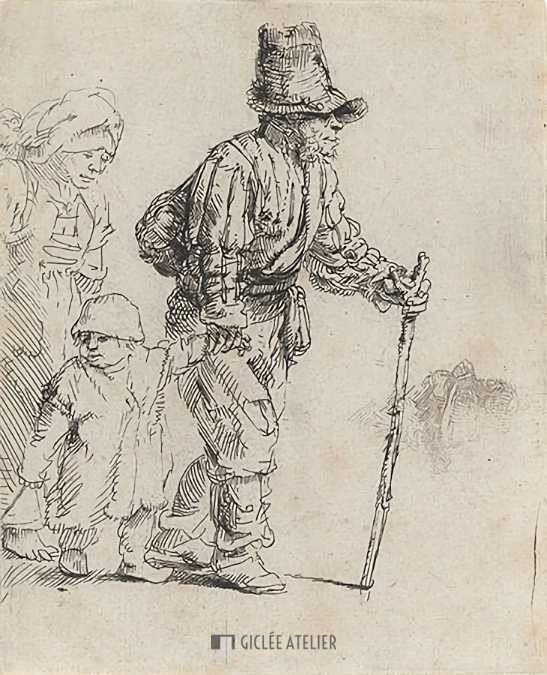 Rondtrekkende boerenfamilie - Rembrandt van Rijn - gicleekunst