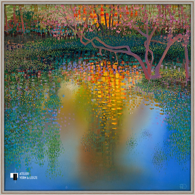 Watergarden - Ton Dubbeldam - in sierlijst Vienna wit-zilver 18mm