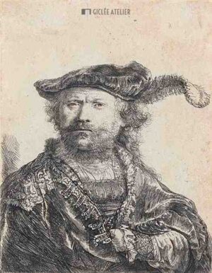 Zelfportret met gepluimde baret - Rembrandt van Rijn - gicleekunst