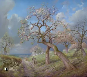 Bloeiende appelbomen Maasvallei - Patrick Creyghton - giclee op canvas