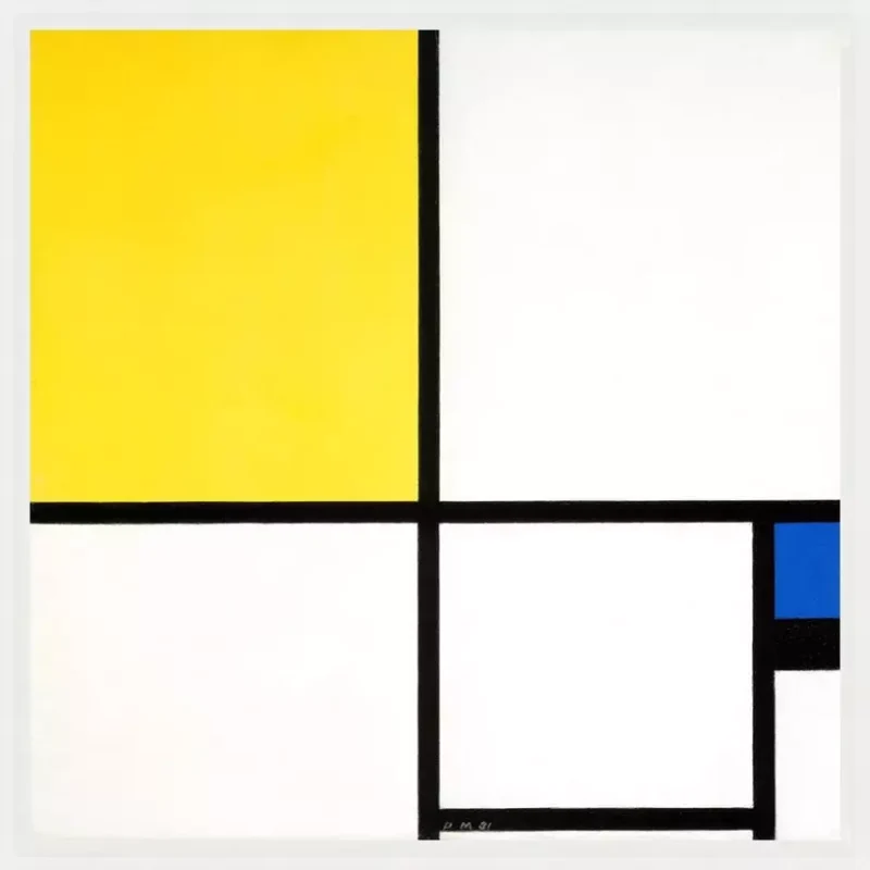 Geel en blauw compositie - Piet Mondriaan - in baklijst Impact wit 16mm extra ruimte