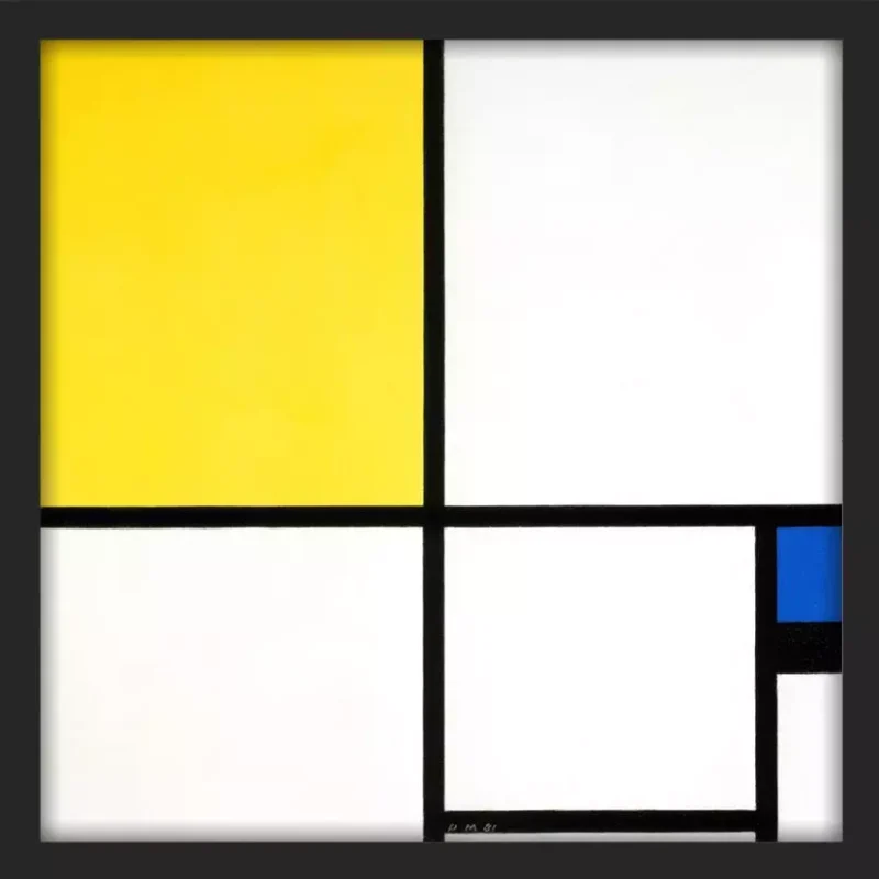 Geel en blauw compositie - Piet Mondriaan - in sierlijst Basic Black 48mm