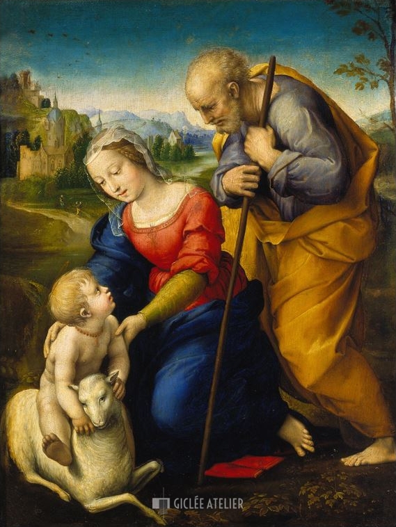 De heilige familie met lam - Raphael - gicleekunst