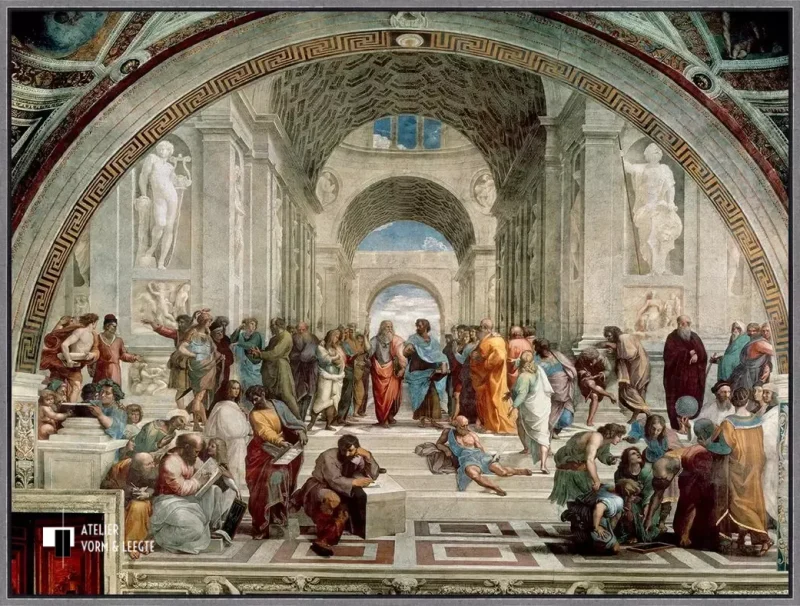 De school van Athene - Raphael - voorbeeld in baklijst Atelier zwart-zilver 10mm