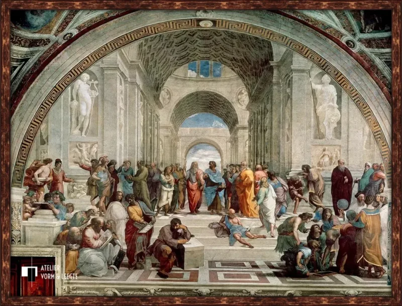 De school van Athene - Raphael - voorbeeld in sierlijst Ferro Forgiatio rood-goud 25mm