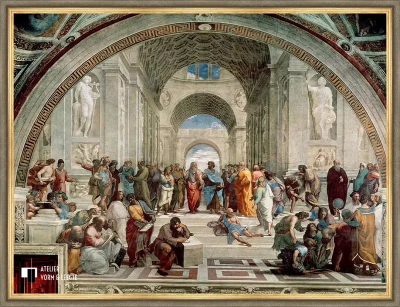 De school van Athene - Raphael - voorbeeld in sierlijst Villa grijs goud 35mm