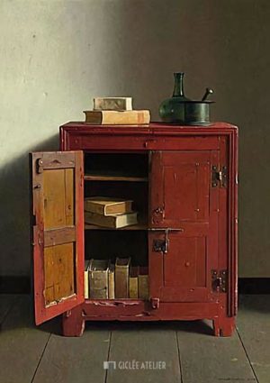 Rode kast met boeken - Henk Helmantel - gicleekunst