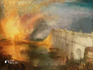 The Burning of the Houses of Lords - Joseph William Turner - artwerk op canvas