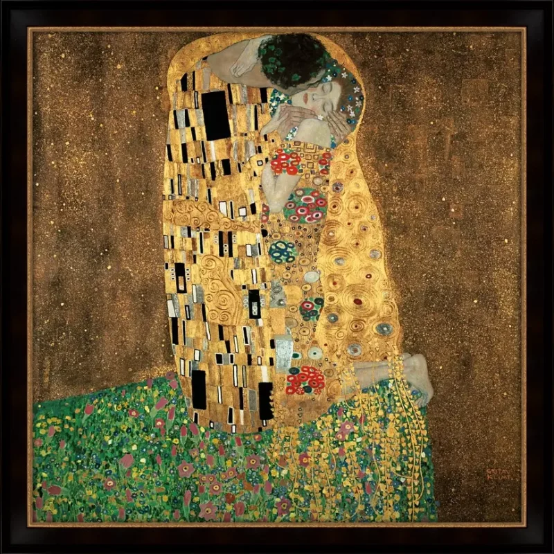 De Kus - Gustav Klimt - in sierlijst Epoque zwart-goud 50mm
