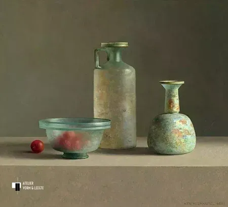 Romeins glas met tomaatjes - Henk Helmantel - giclee op canvas