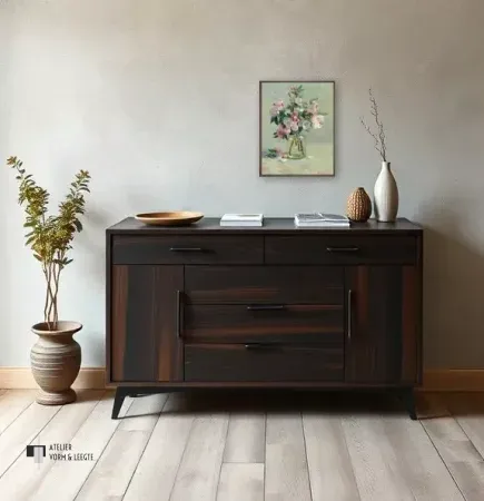 Bloesemtakken in glas van Henk Helmantel aan de wand - in Veneer lijst