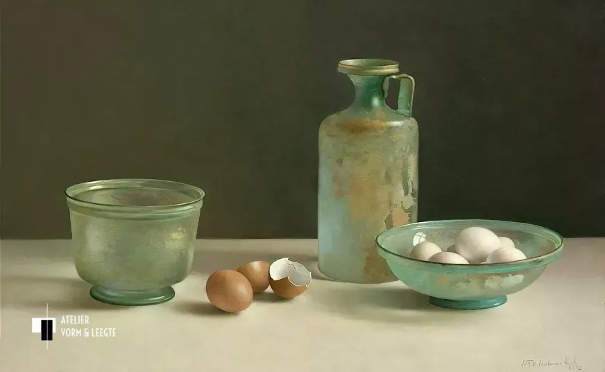 Stilleven met Romeins glas en eieren - Henk Helmantel - giclee op canvas