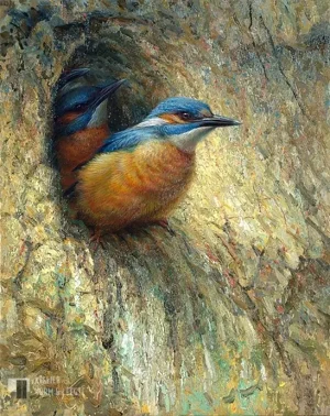 IJsvogels in nest - Erik van Ommen - artwerk op canvas