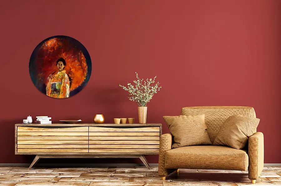 The Rising Sun - Art Circle van Dinie Boogaart aan de wand