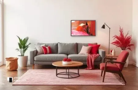 Model in rood van Dinie Boogaart aan de wand - in Caret lijst