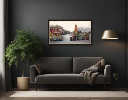 Martinistad van Mrs More aan de wand