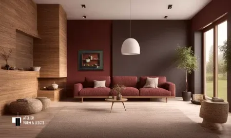 Stilleven in rode kast van Henk Helmantel aan de wand