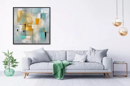 'Golden Grids Abstract' van Alpenglow Workshop aan de wand