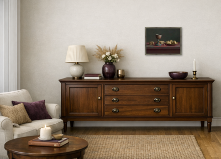 Avondmaal met geredde avondmaalsbeker van Henk Helmantel aan de wand