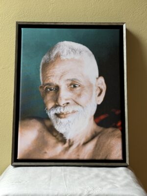 Introspection in Aqua - Ramana Maharshi - in 30x40 cm - in baklijst Shape zwart-zilver