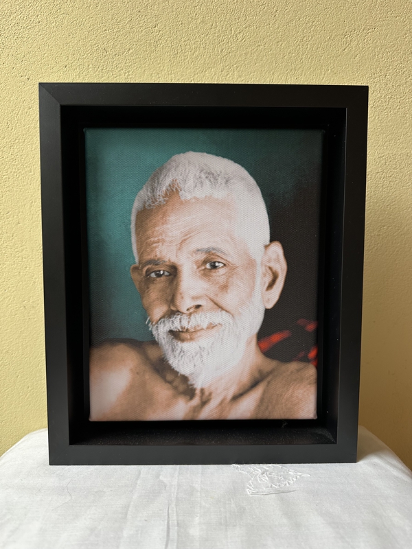 Introspection in aqua - Ramana Maharshi - 20x25 - in baklijst Big John zwart