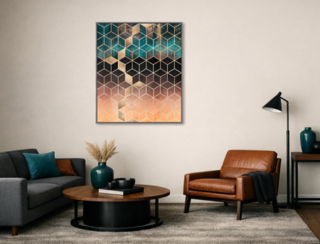 Ombre Dream Cubes van Elisabeth Fredriksson aan de wand