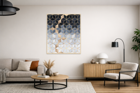 Soft Blue Gradient Cubes van Elisabeth Fredriksson aan de wand
